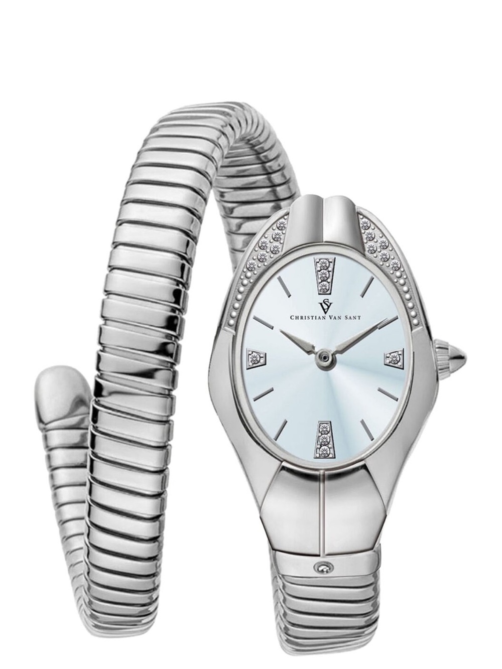 Silver Women's Snake Watch Analog Wristwatch with Light Blue Dial
